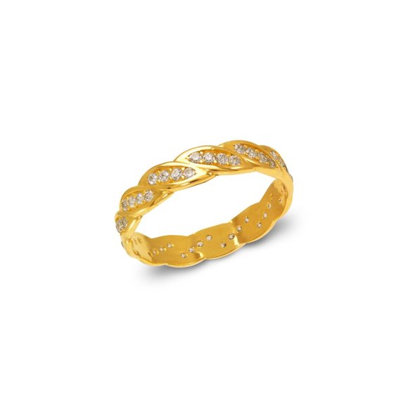 14k REAL GOLD Ladies Fancy CZ Band Ring size 8 - Picture 1 of 9